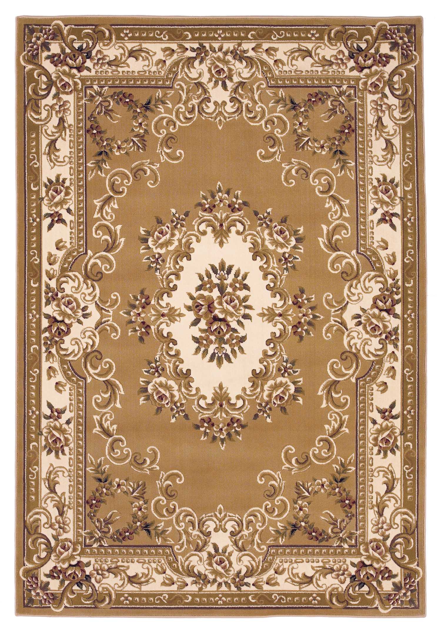 Beige and Ivory Floral Medallion Area Rug