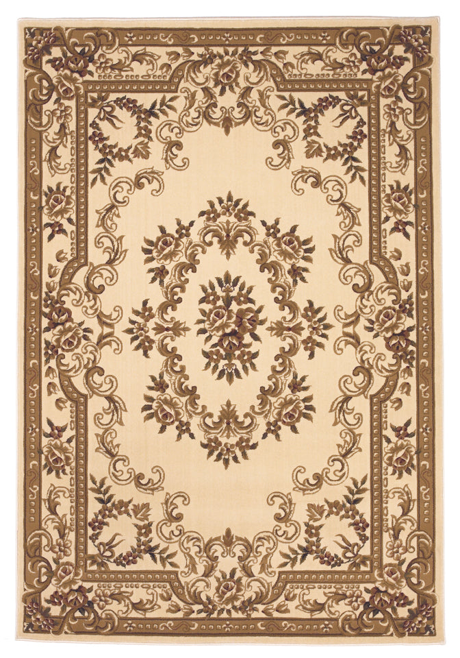 Beige and Brown Floral Medallion Area Rug