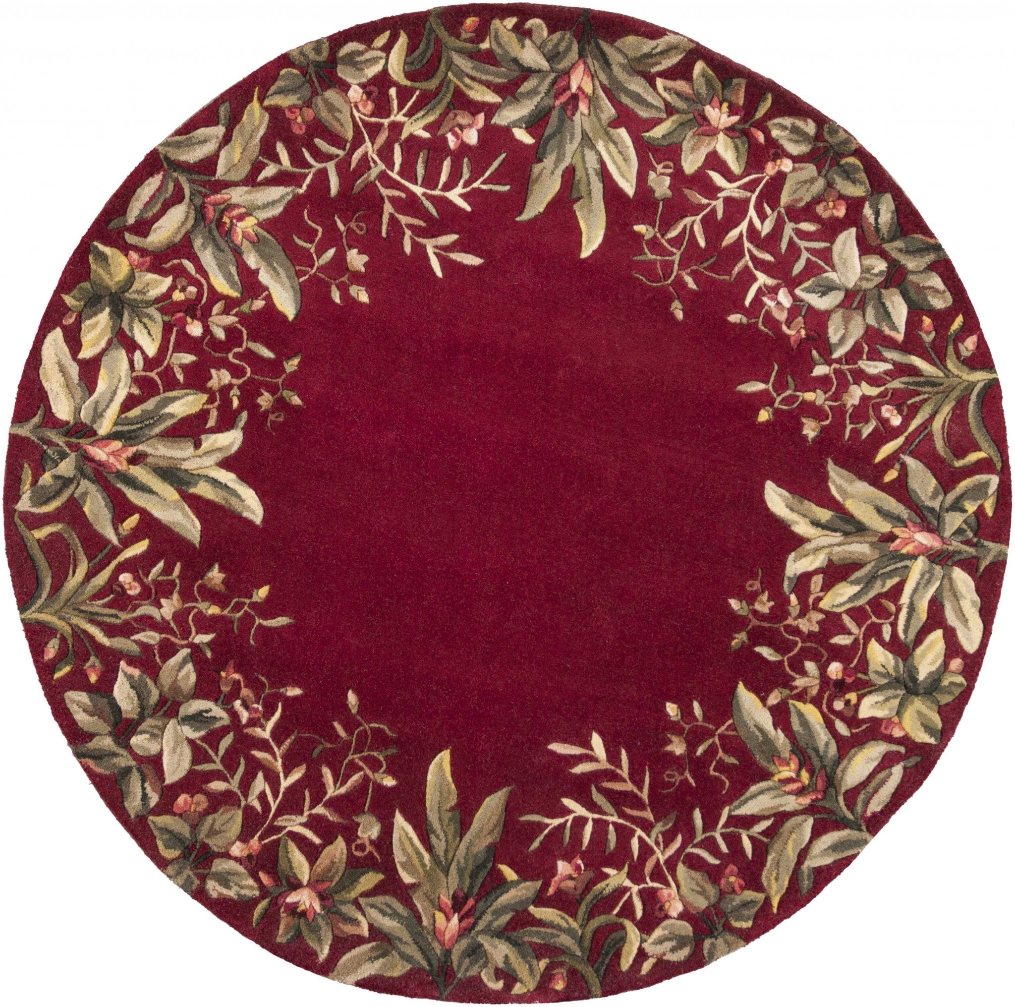 6' Ruby Red Round Floral Rug