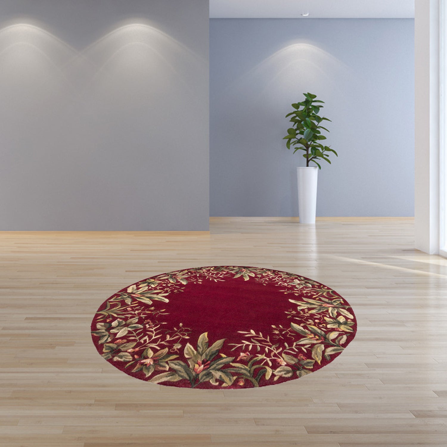 6' Ruby Red Round Floral Rug