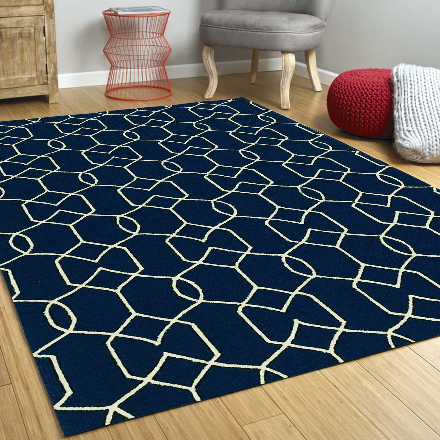 Navy Blue Chain-link Indoor/Outdoor rug