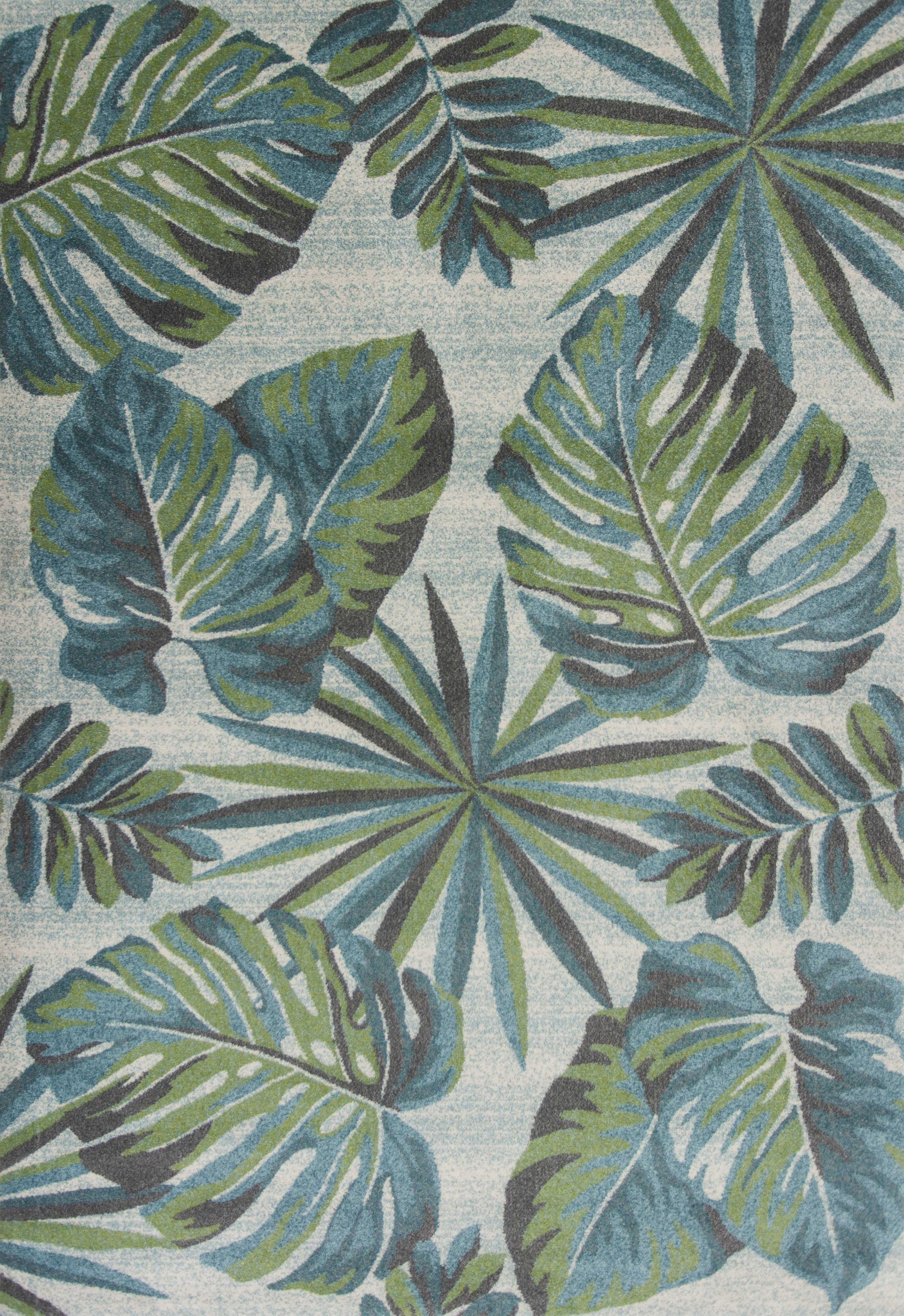 Teal and Green Palm Leaf Rug