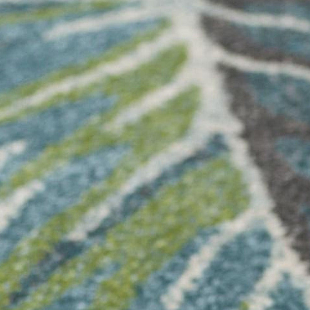 Teal and Green Palm Leaf Rug