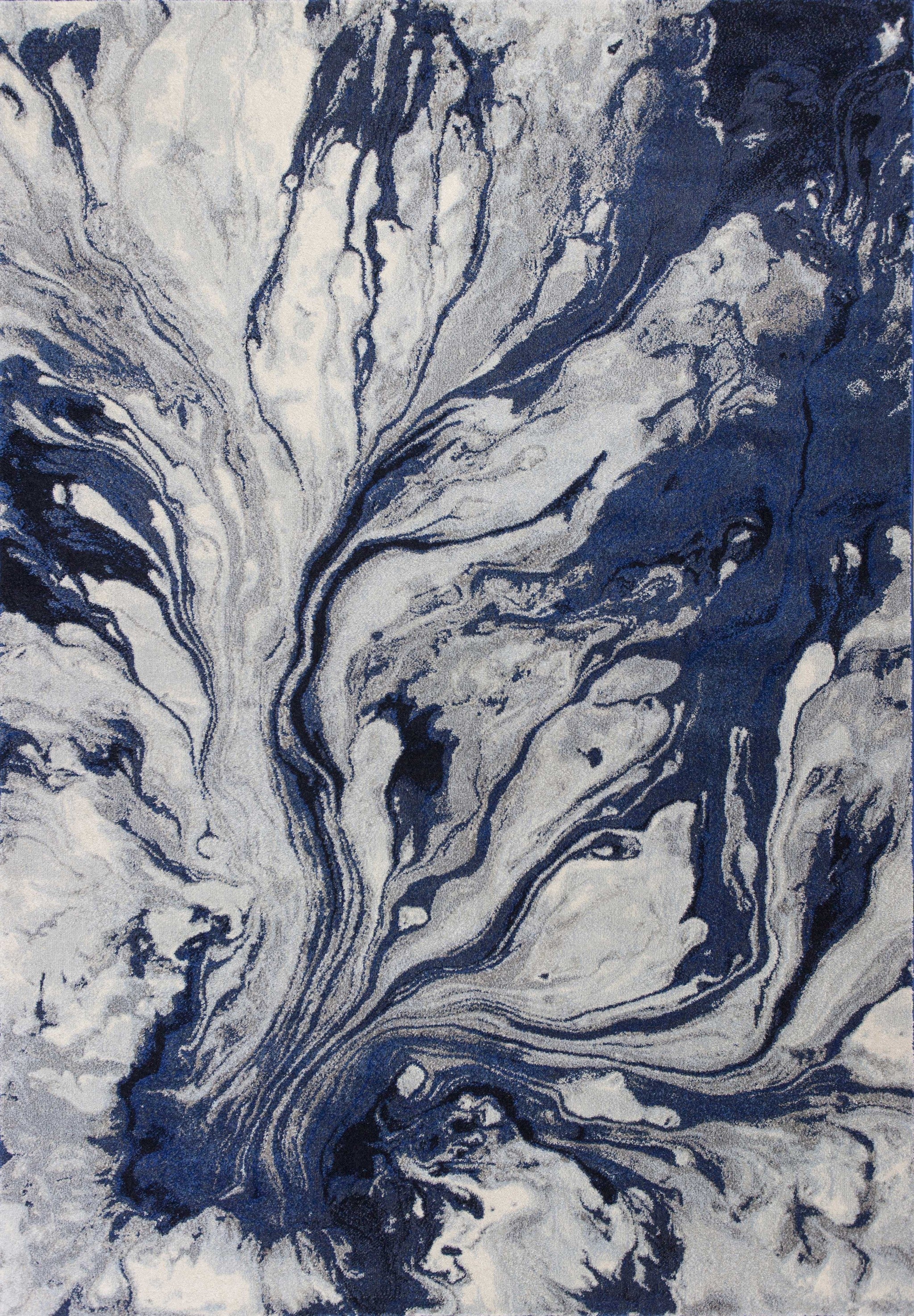 Blue and White Swirl Abstract Area Rug