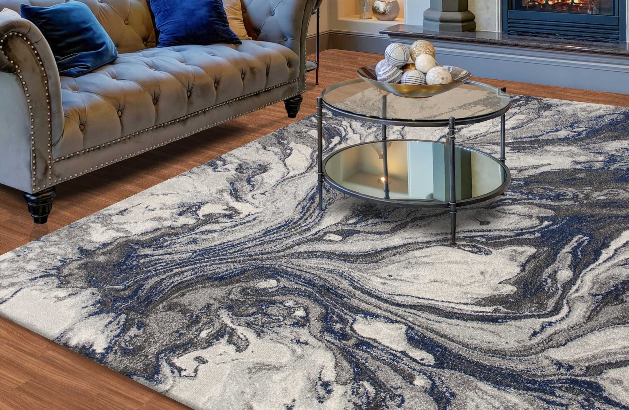 Gray and White Swirl Abstract Area Rug