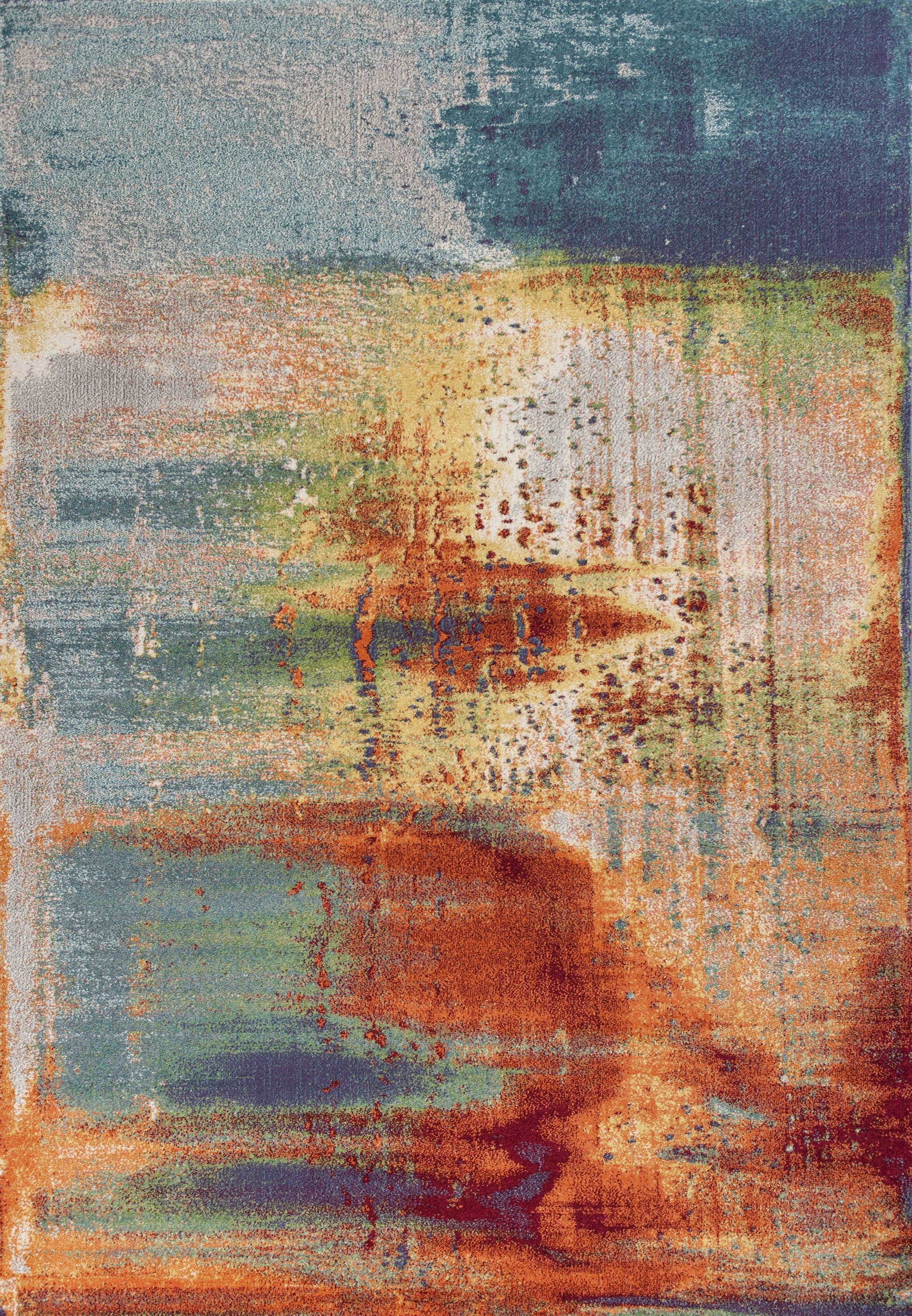 Blue and Orange Rust Abstract Area Rug