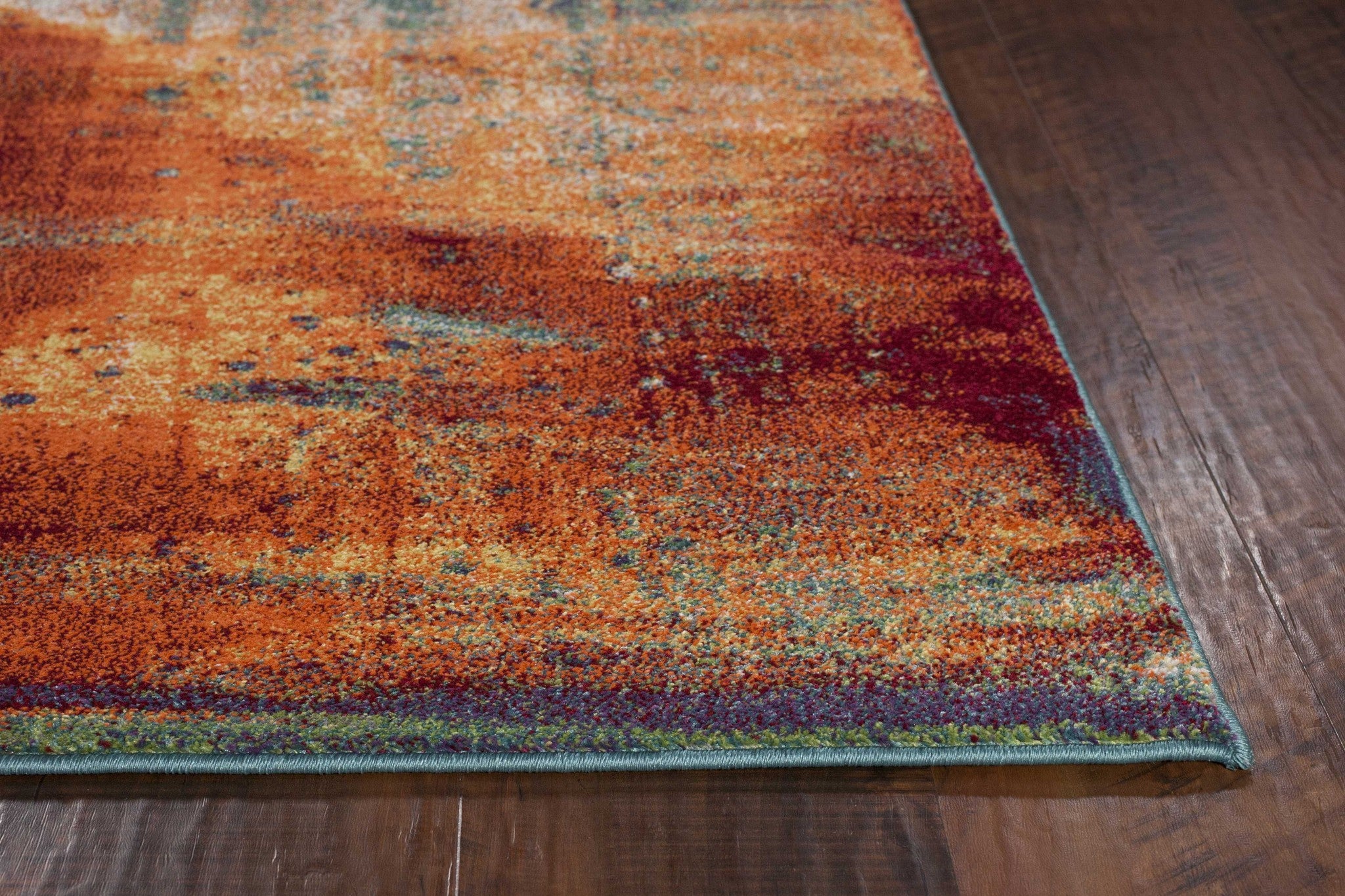 Blue and Orange Rust Abstract Area Rug