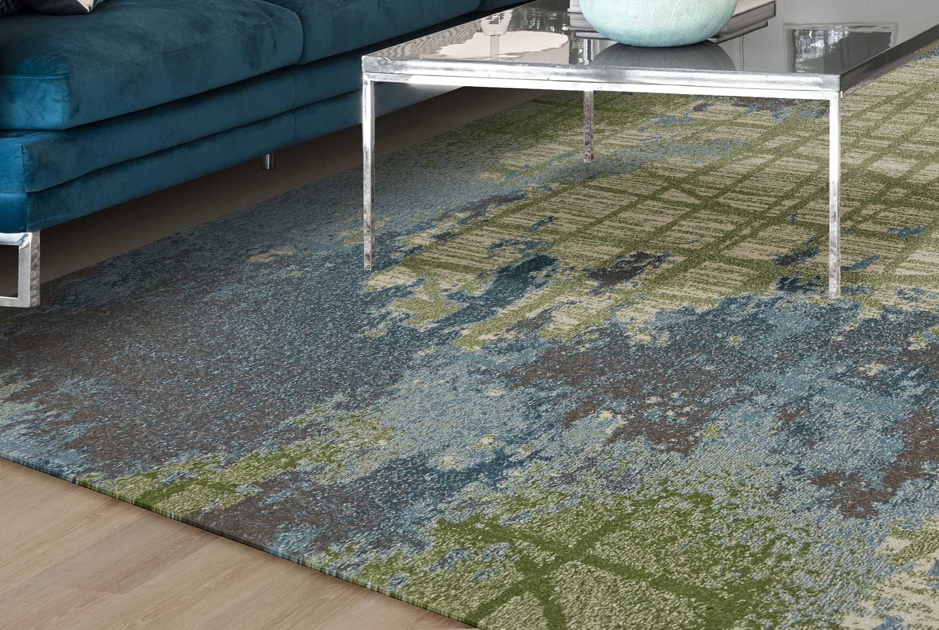 Green and Blue Abstract Lines Area Rug