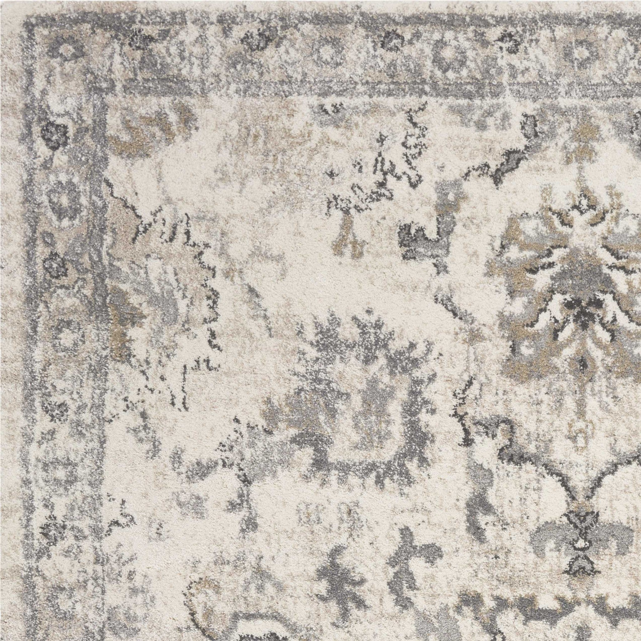 Ivory Distressed Floral Traditional Area Rug