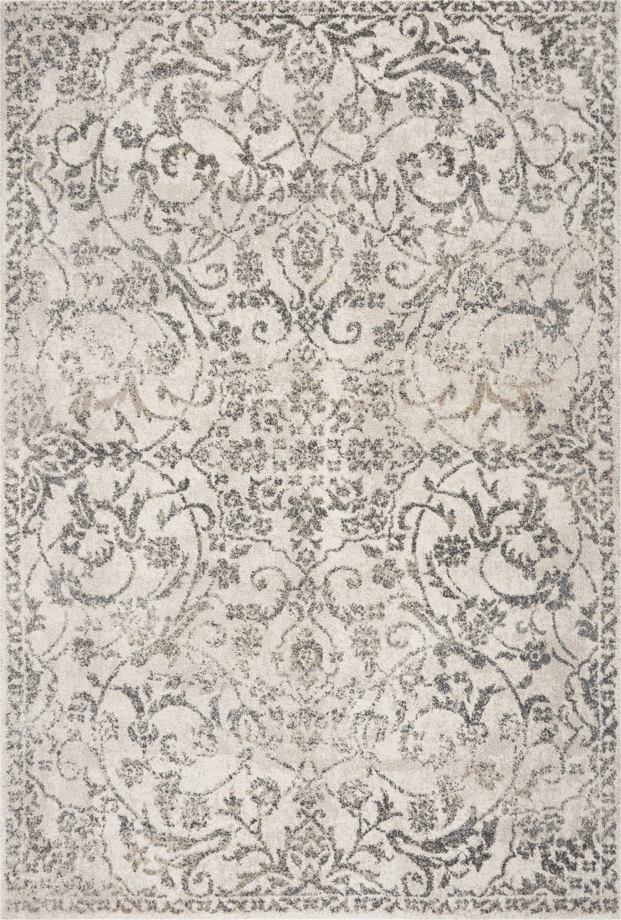 White and Gray Floral Distressed Area Rug