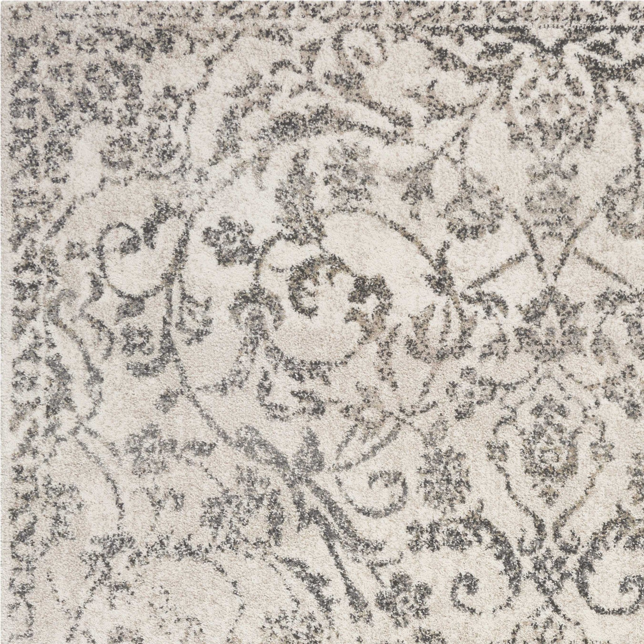 White and Gray Floral Distressed Area Rug