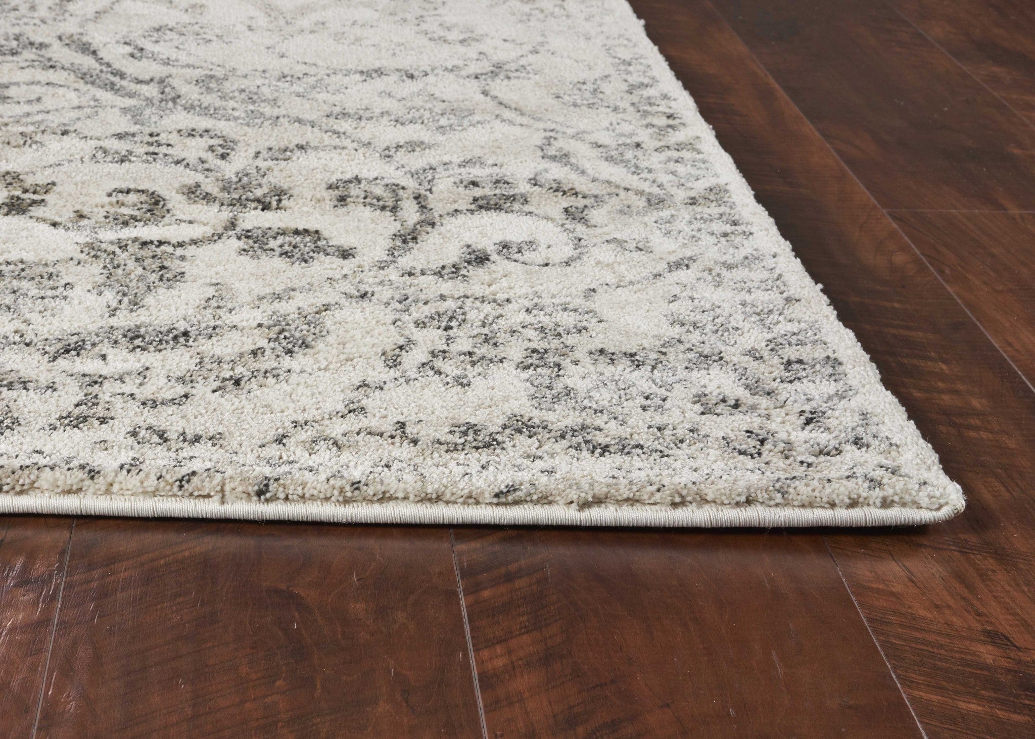 White and Gray Floral Distressed Area Rug