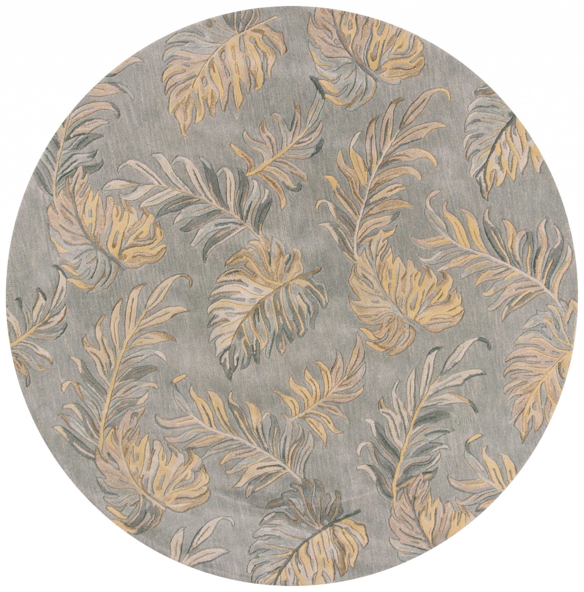 8' Gray Hand Tufted Round Floral Rug