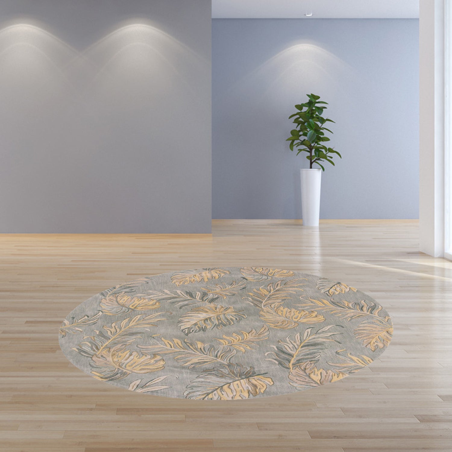 8' Gray Hand Tufted Round Floral Rug