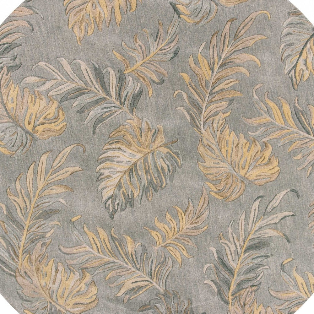 8' Gray Hand Tufted Round Floral Rug