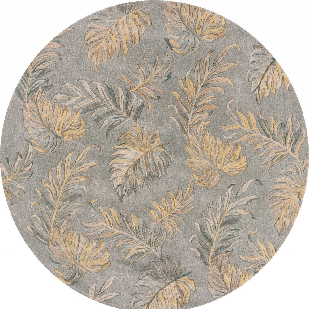 8' Gray Hand Tufted Round Floral Rug