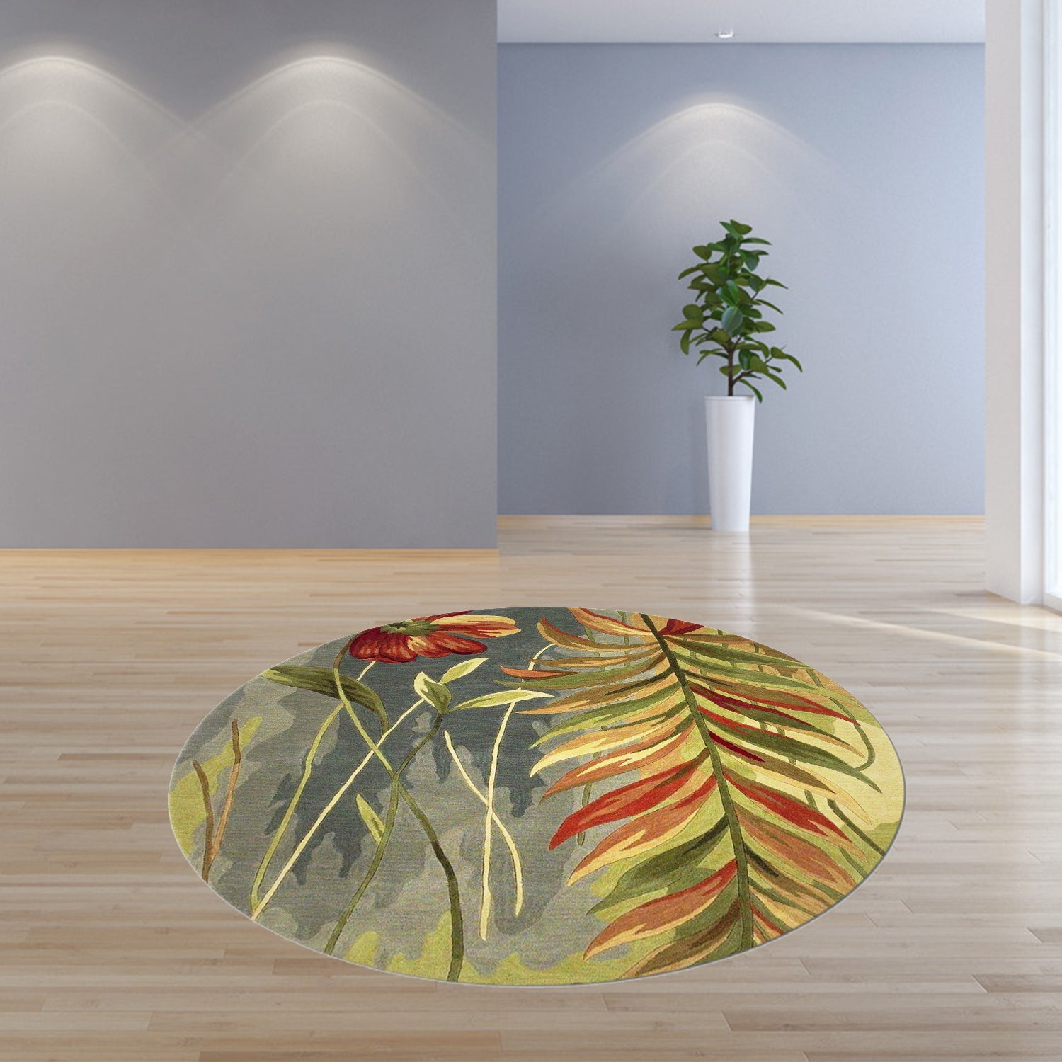 Blue and Green Round Tropical Rug