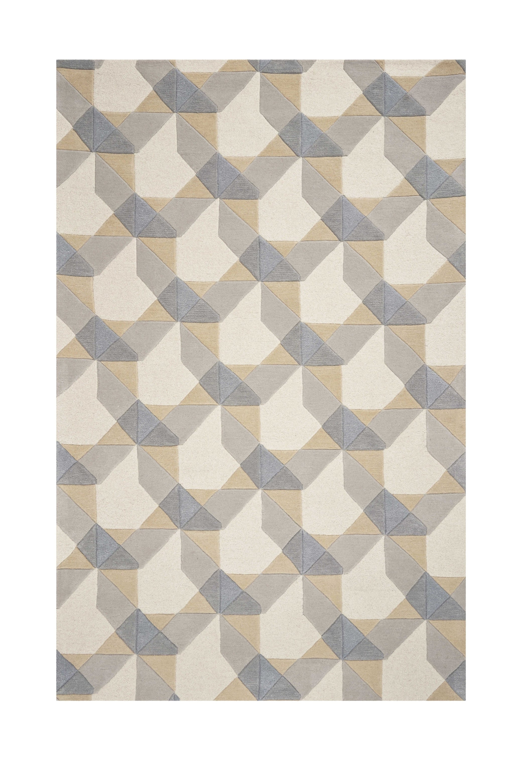 8'X11' Ivory Grey Hand Tufted Geometric Chain Pattern Indoor Area Rug