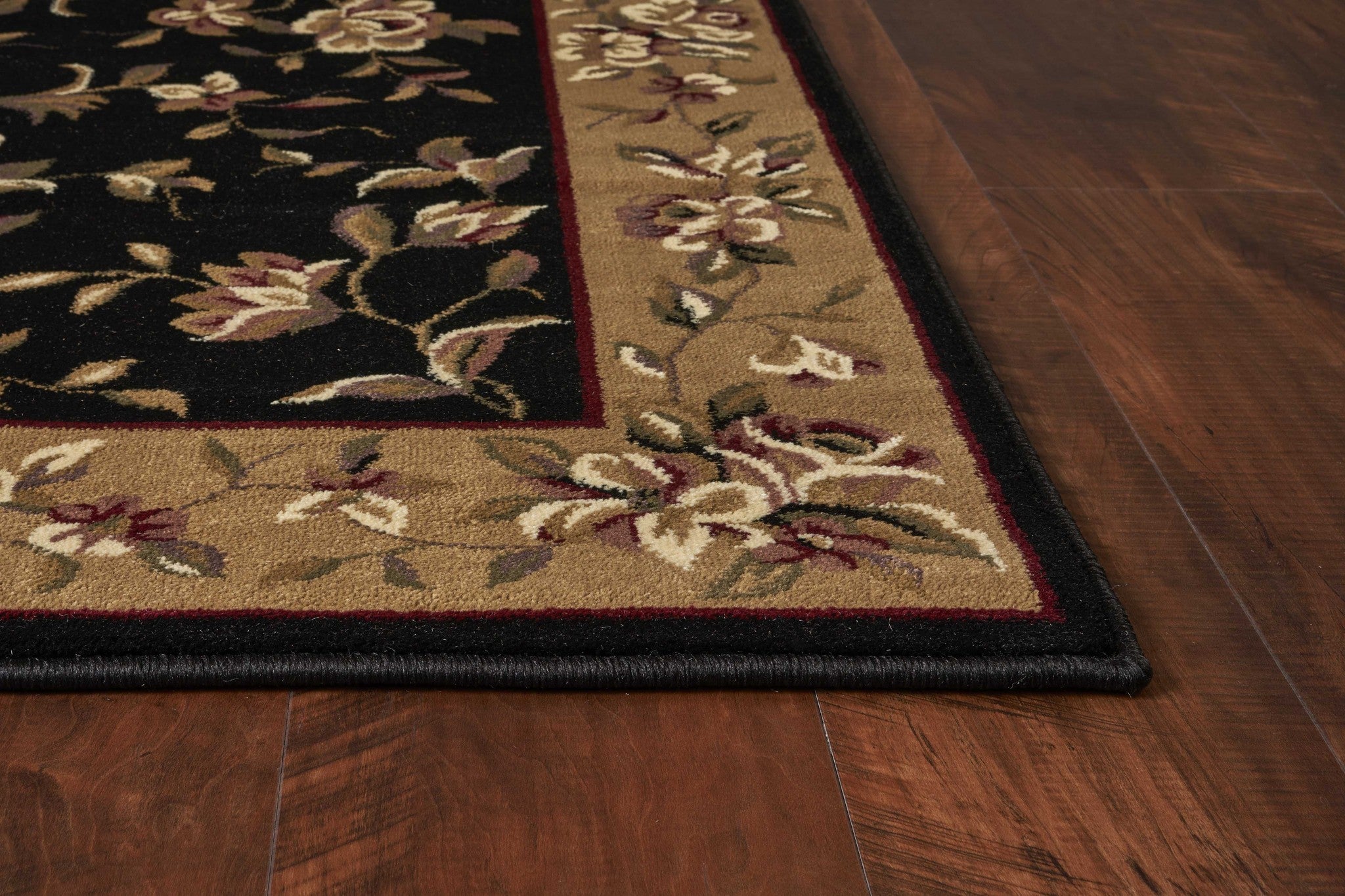 Black and Beige Floral Vines Area Rug