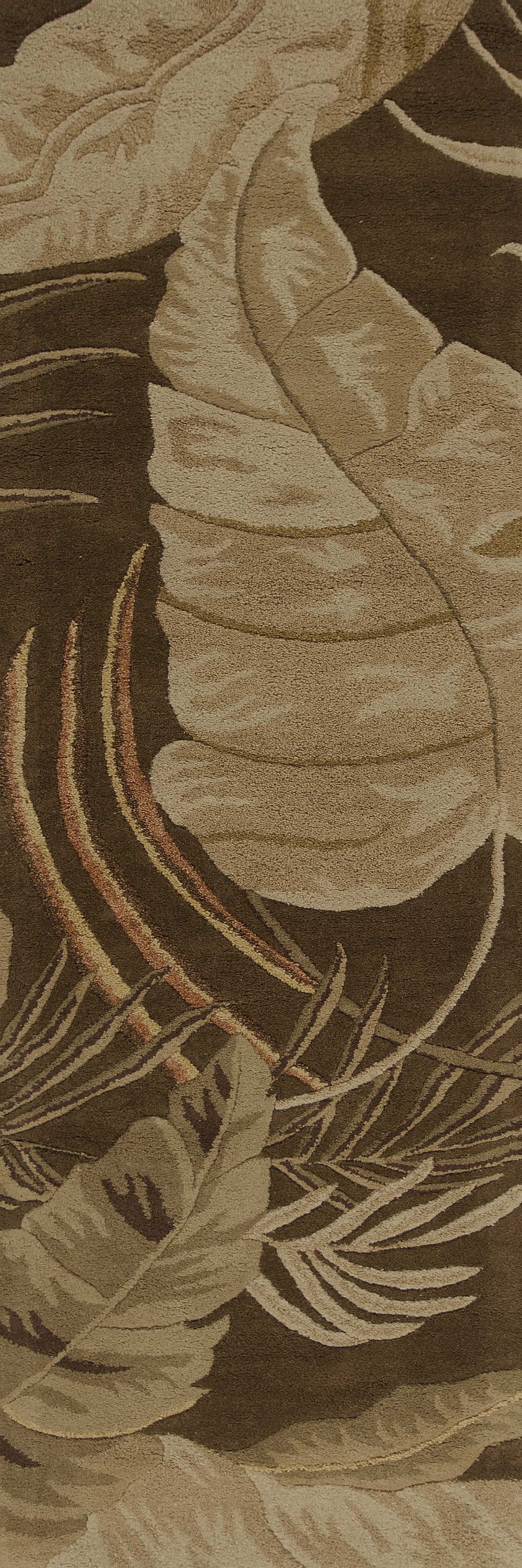 2' x 8' Mocha Brown Tropical Leaves Runner Rug