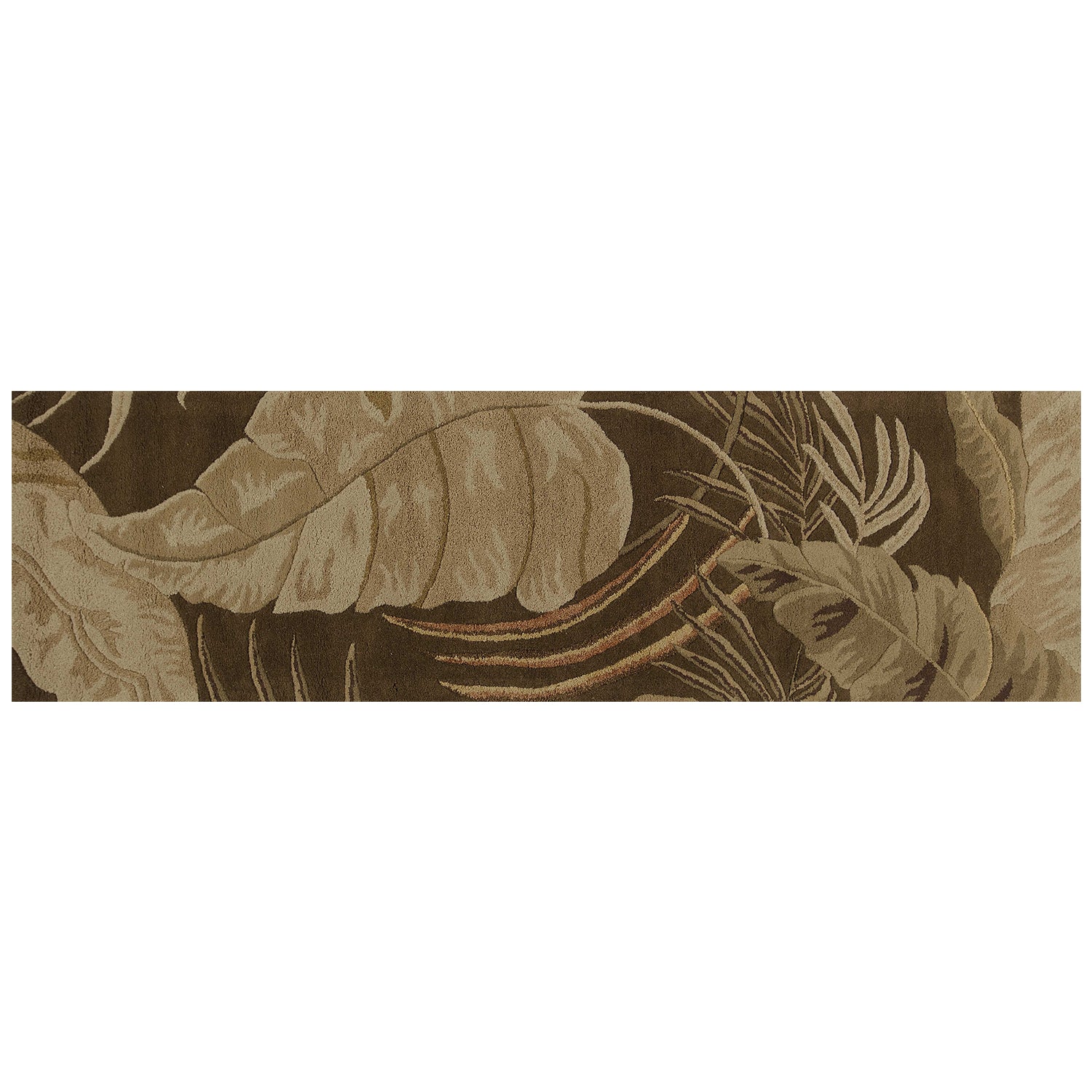 2' x 8' Mocha Brown Tropical Leaves Runner Rug