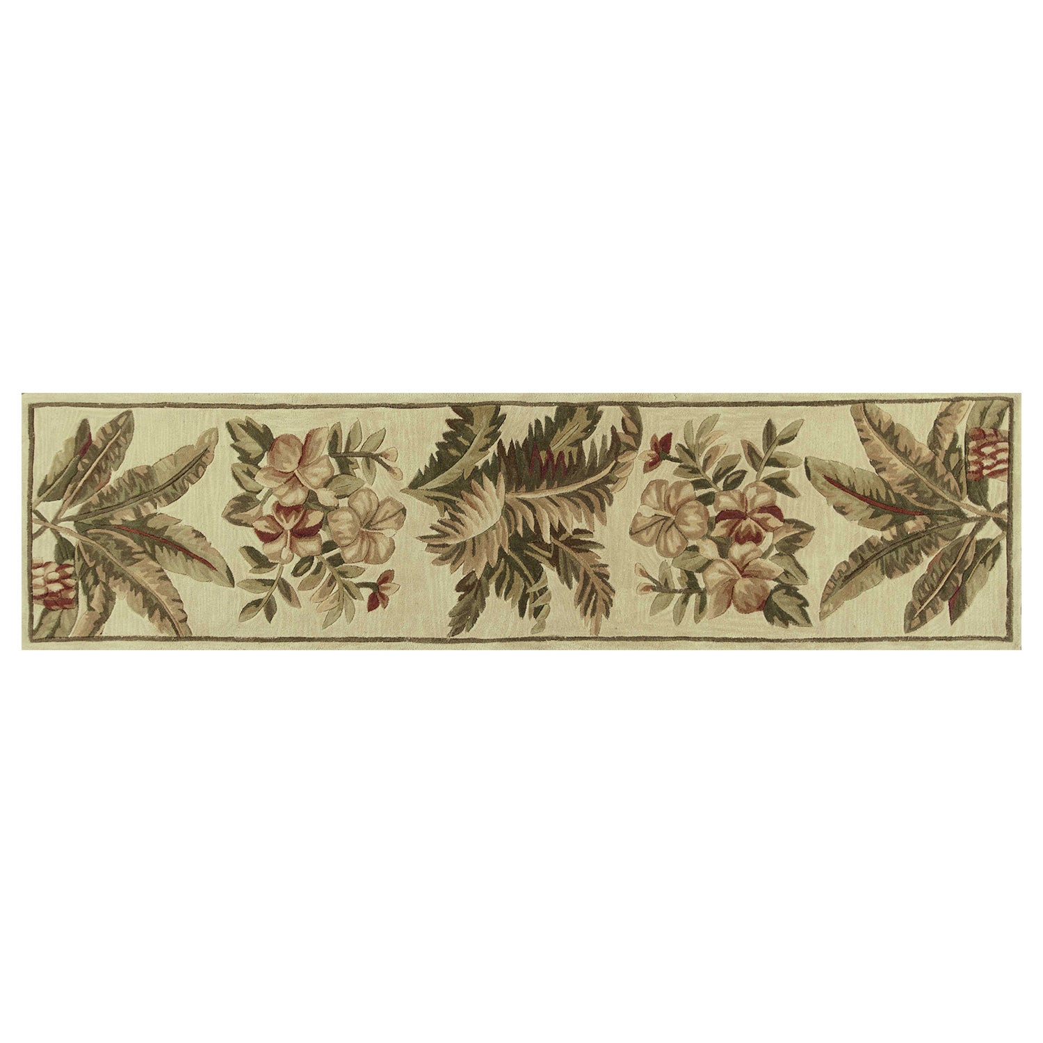 2' x 10' Beige Tropical Palm Runner Rug