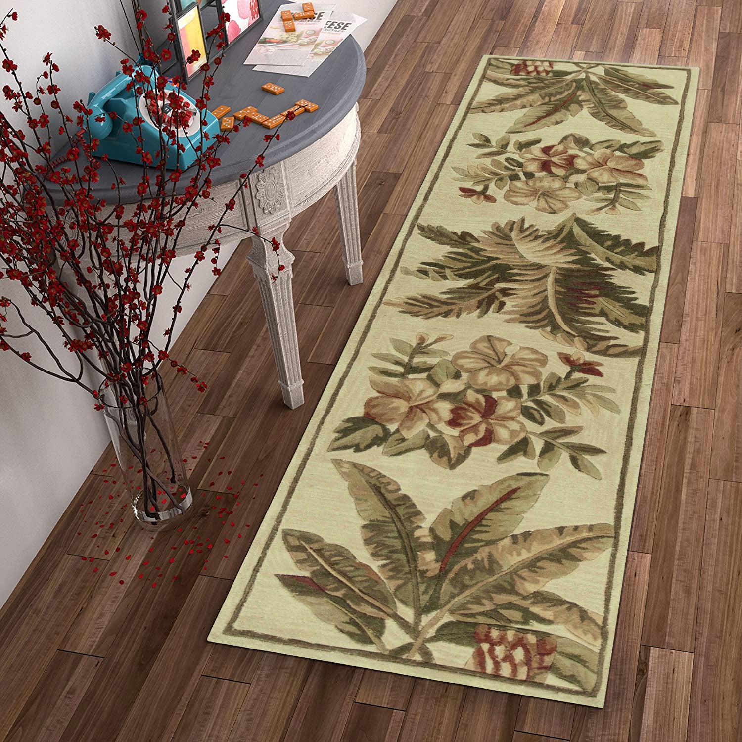 2' x 10' Beige Tropical Palm Runner Rug