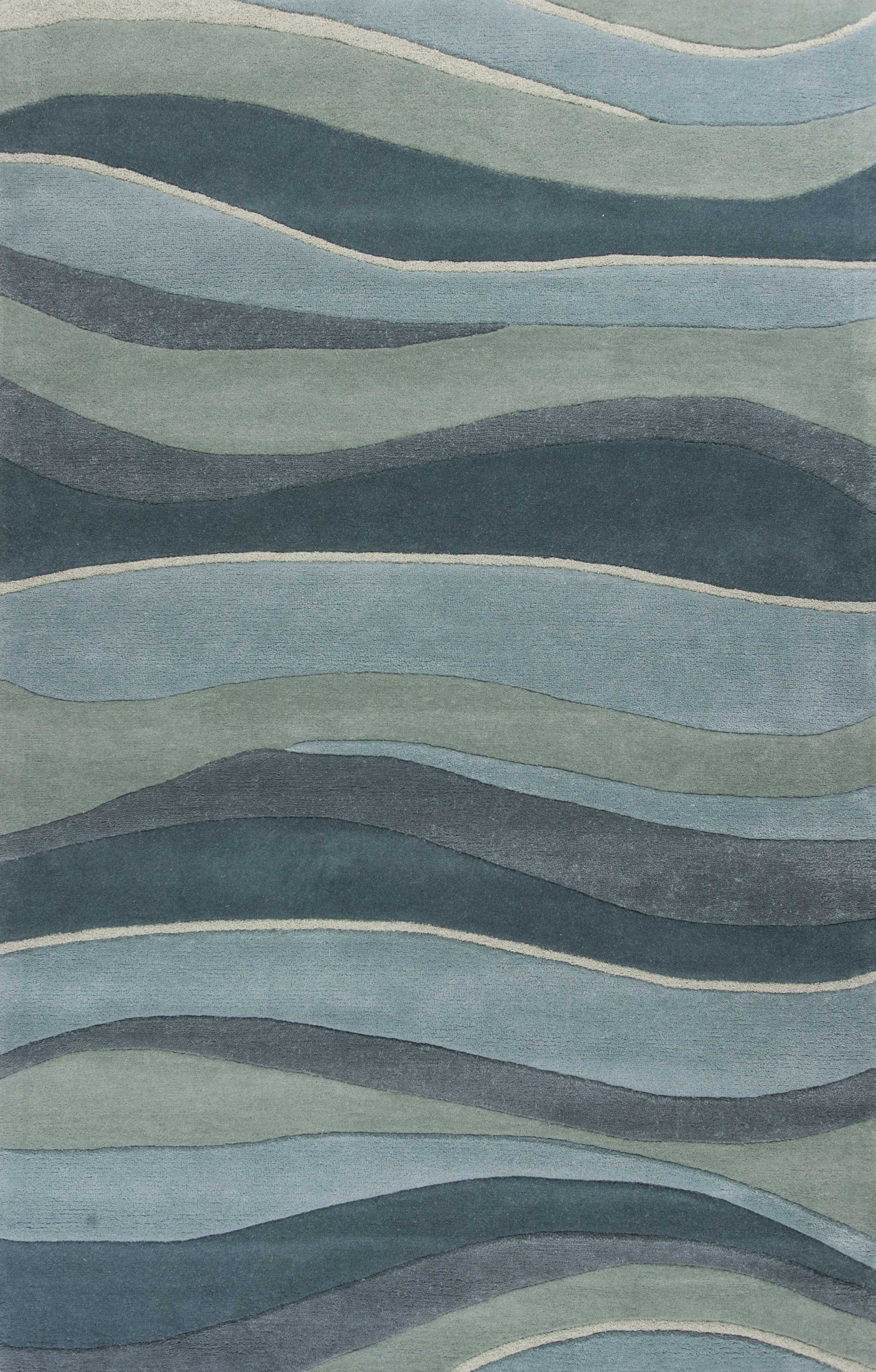 Ocean Blue Teal Abstract Waves Area Rug