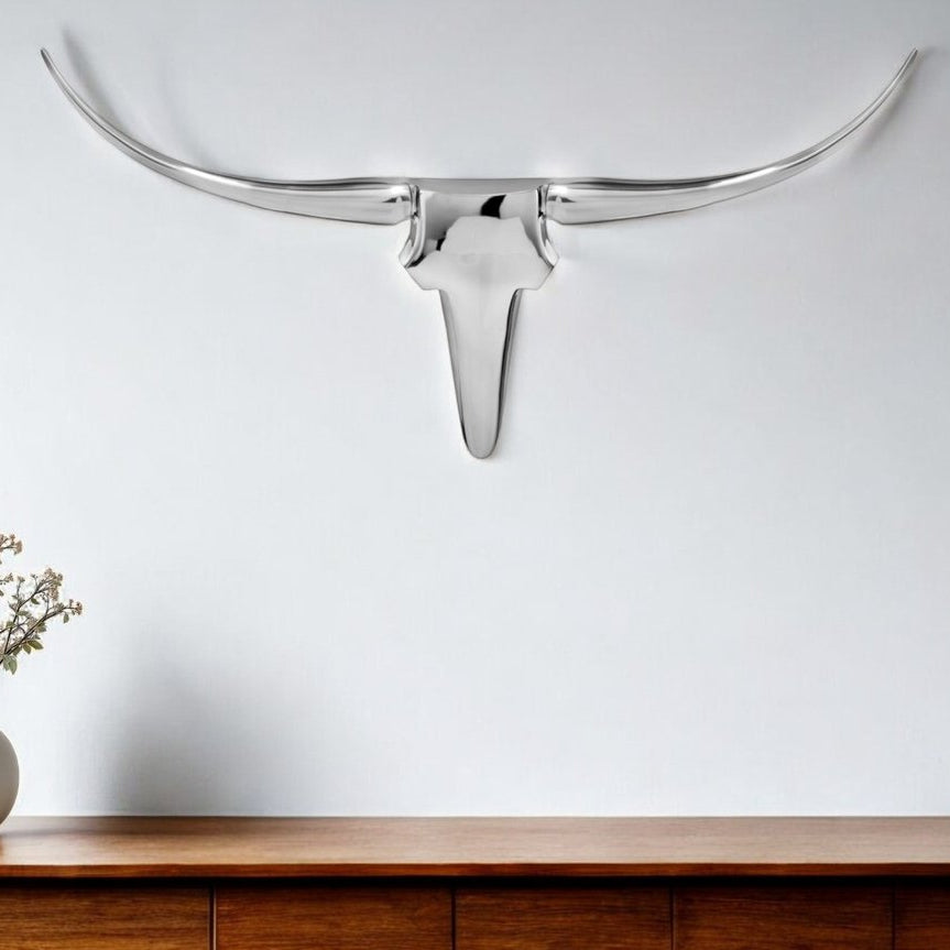 47" Silver Longhorn Bull Wall Decor