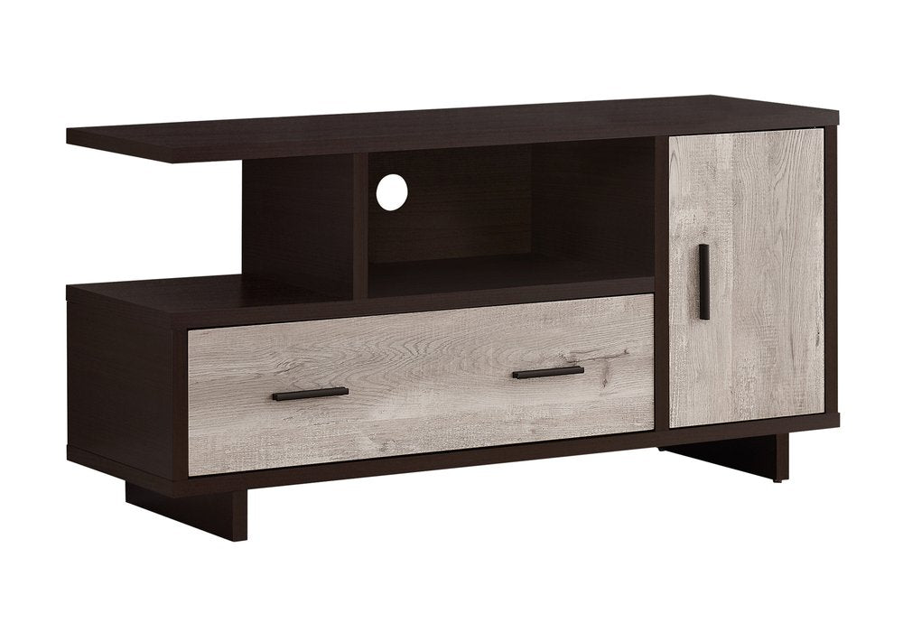 47" Brown and Gray Platform Entertainment Console with Cabinets