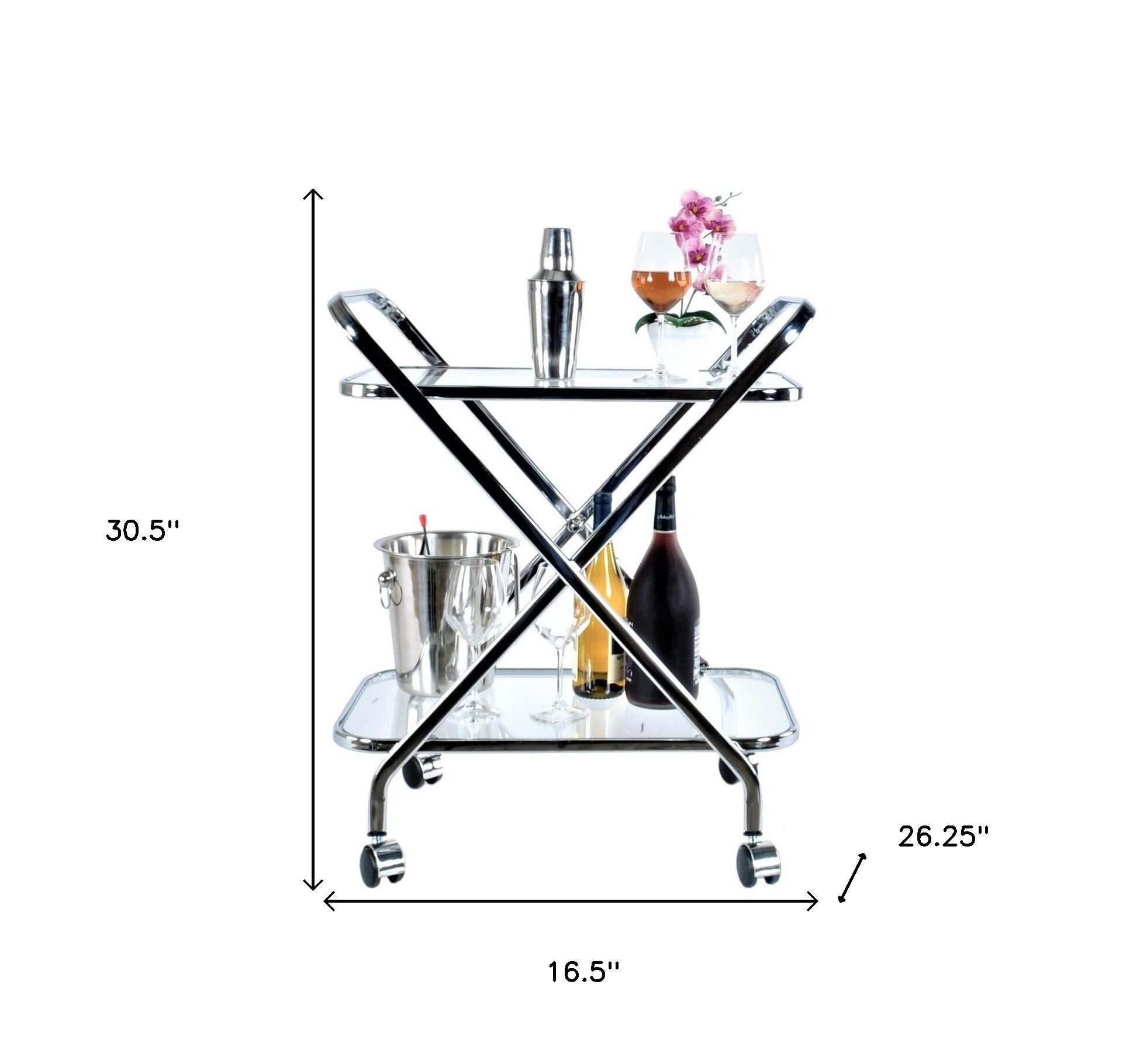 26" Chrome X Bar Cart