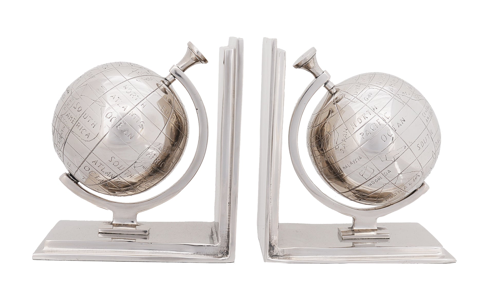 6" Silver Metal Globe Bookends