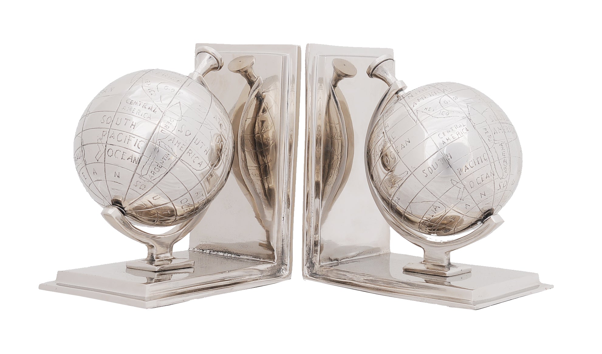 6" Silver Metal Globe Bookends