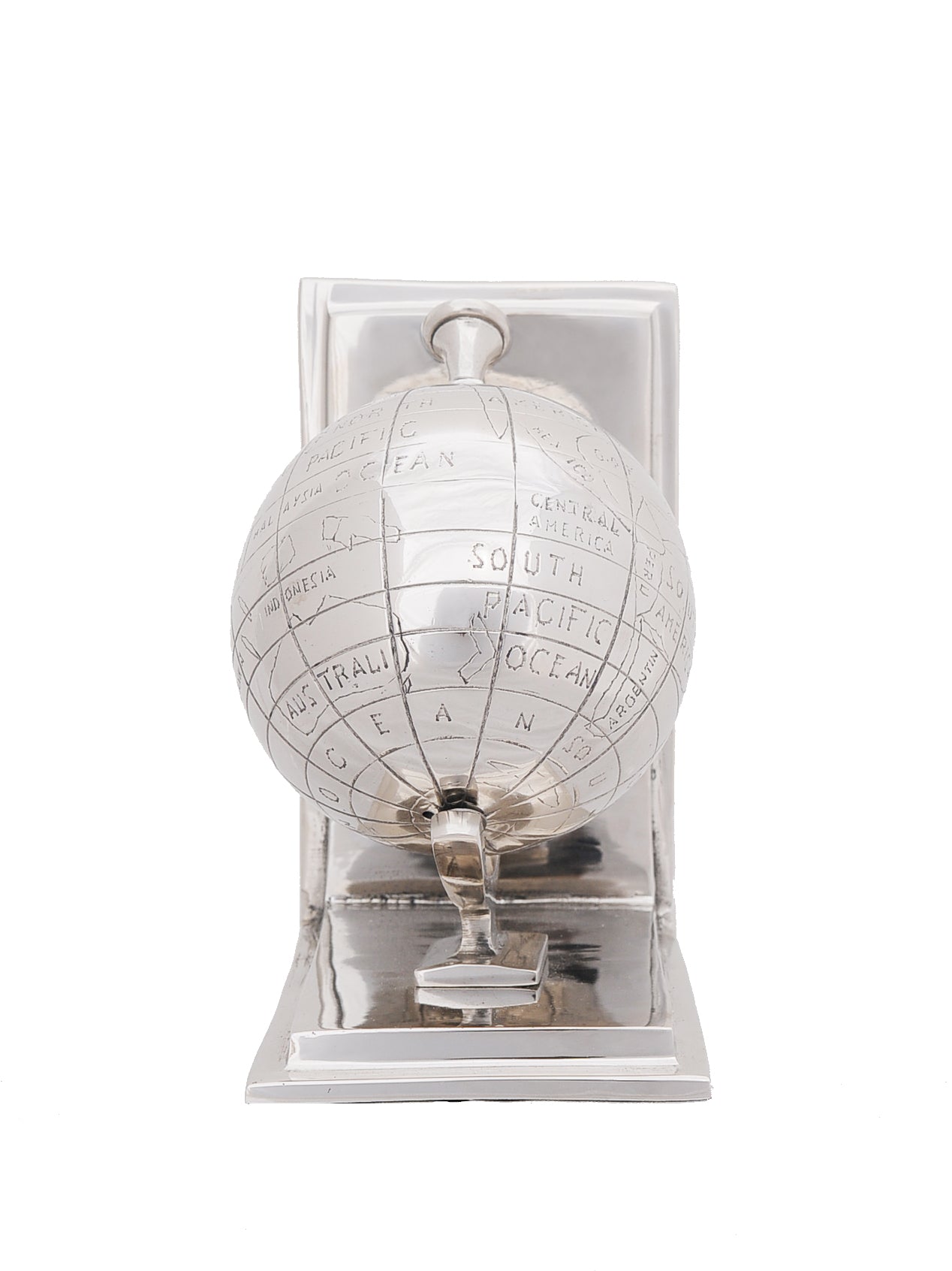 6" Silver Metal Globe Bookends