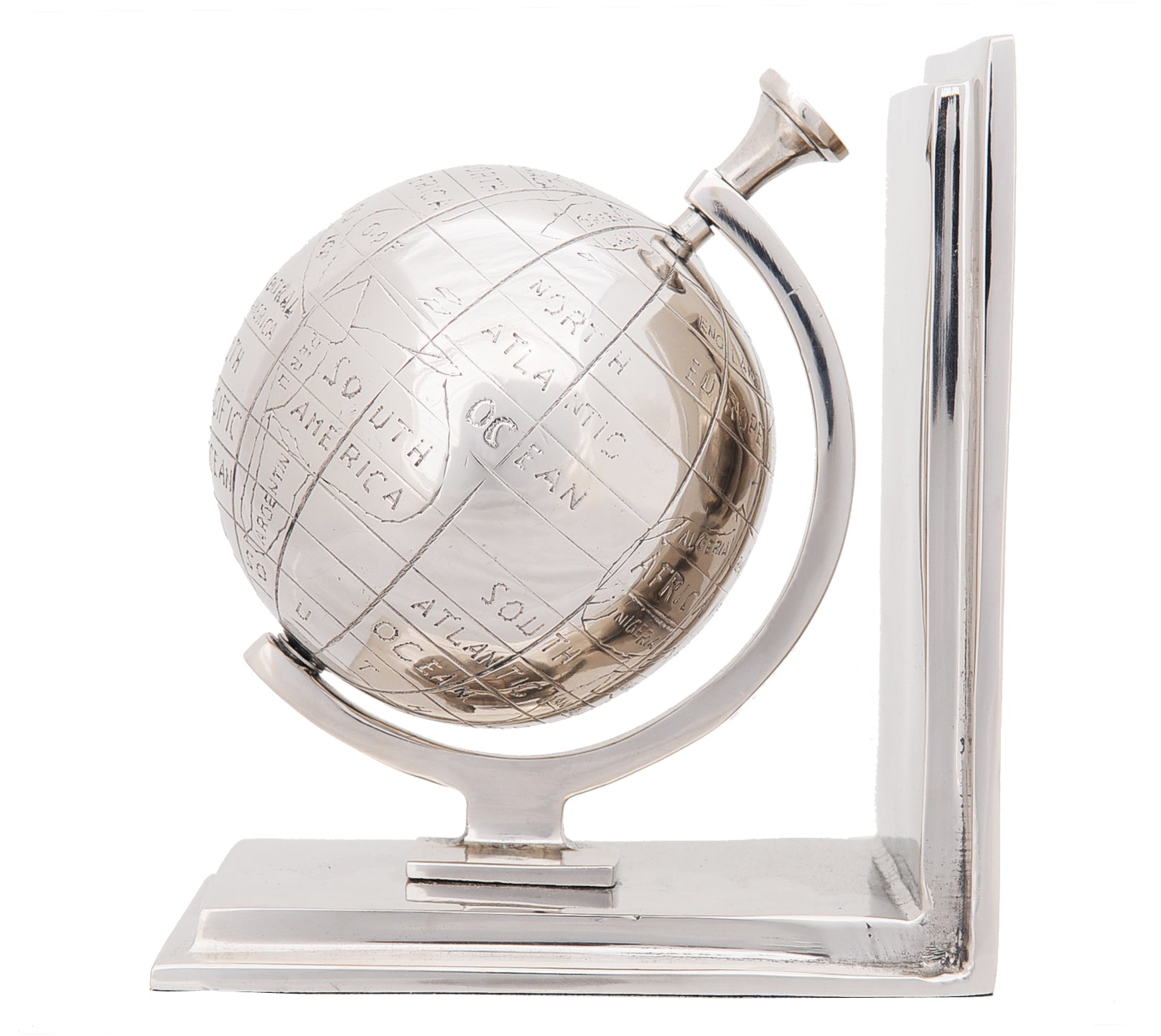 6" Silver Metal Globe Bookends