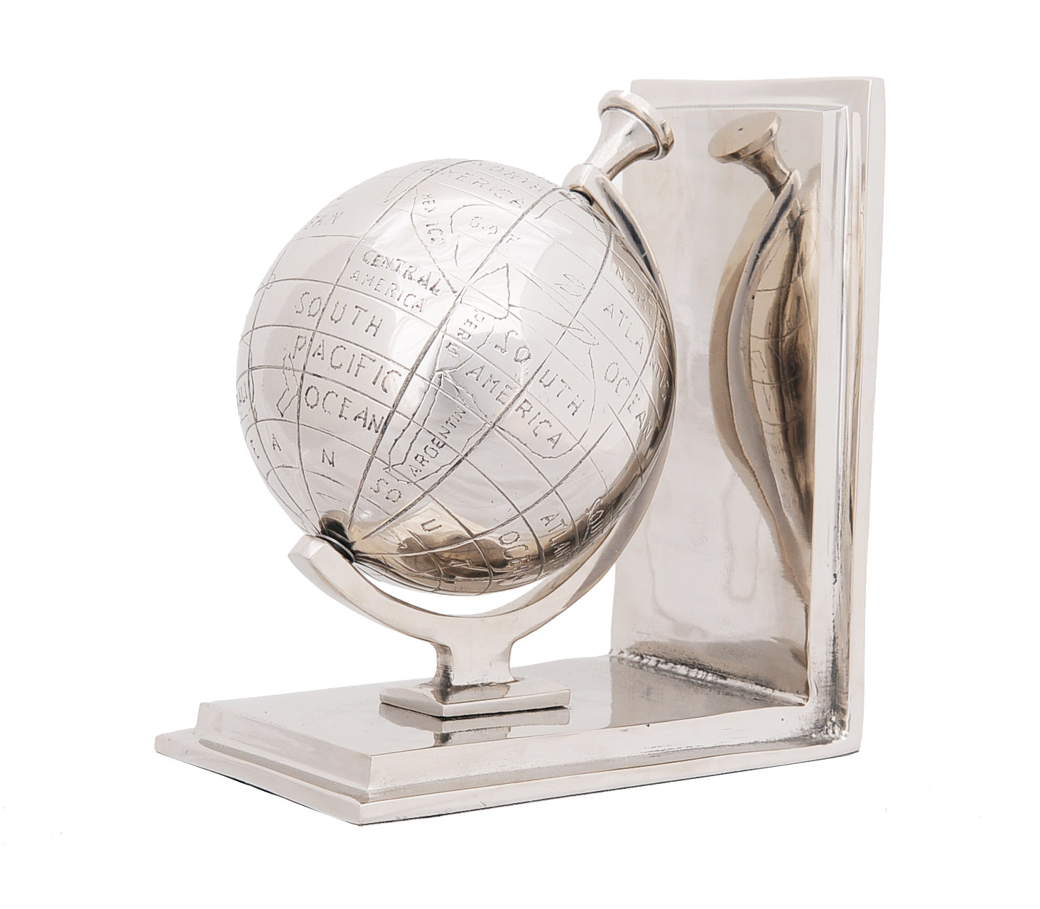 6" Silver Metal Globe Bookends