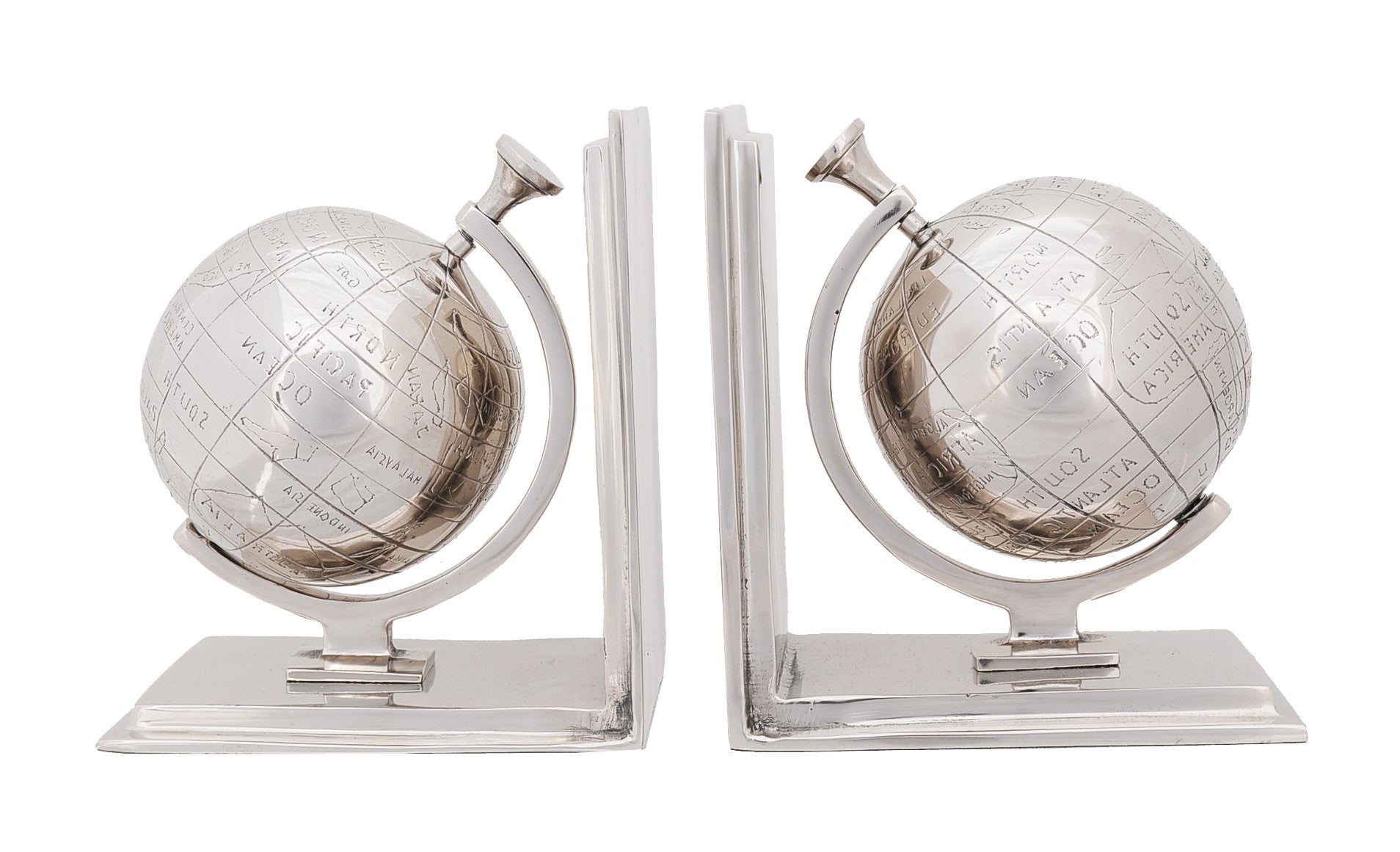 6" Silver Metal Globe Bookends