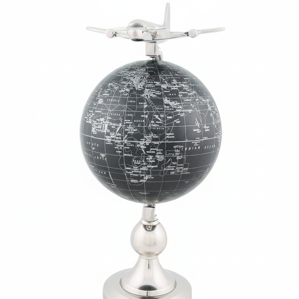 18" Silver Airplane Desk Globe
