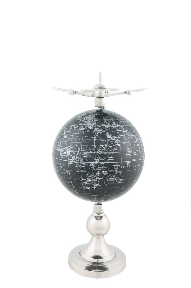 18" Silver Airplane Desk Globe