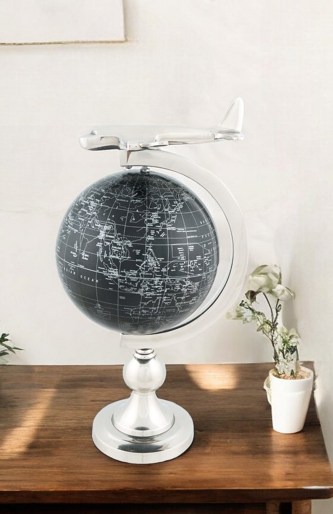 18" Silver Airplane Desk Globe