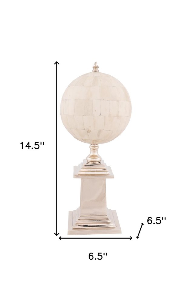 15" White Metal Hand Painted Globe