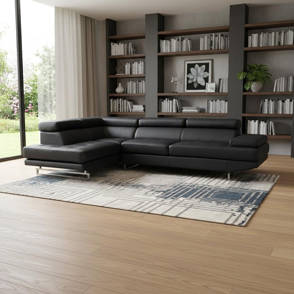 124" Black Faux Leather Contemporary Sectional