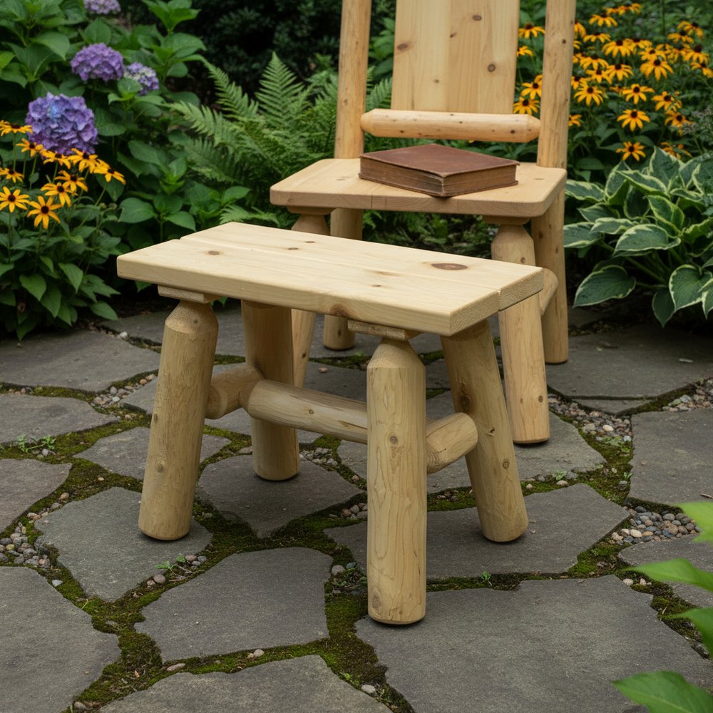 23" Natural Wood Outdoor Plank Ottoman