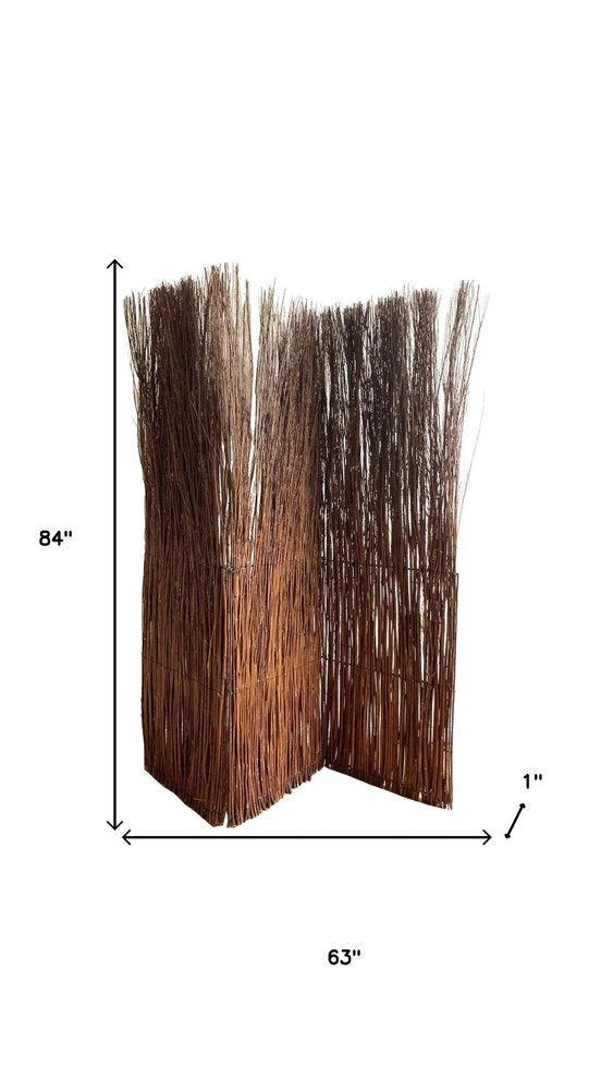 84" Natural Brown Rattan Folding Three Panel Room Divider
