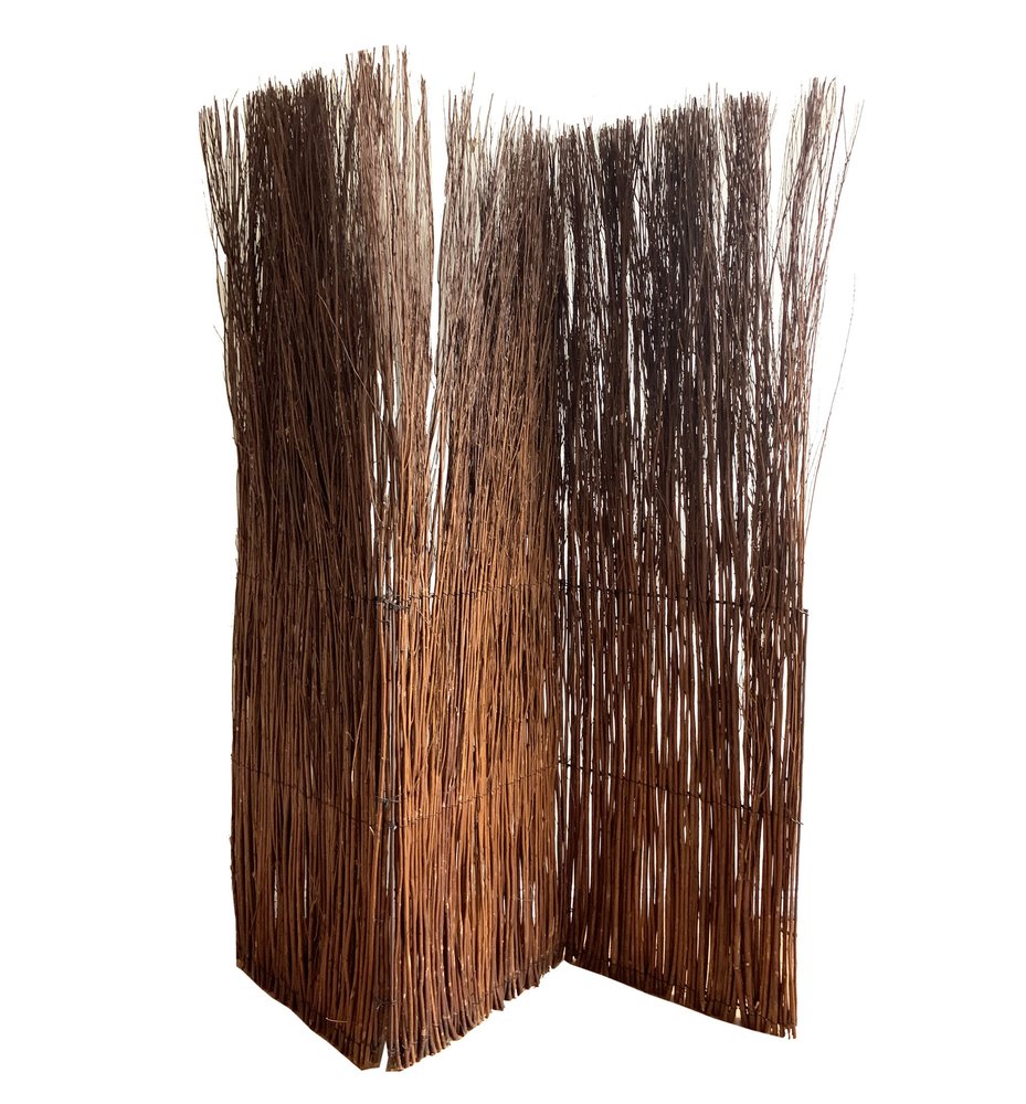 84" Natural Brown Rattan Folding Three Panel Room Divider