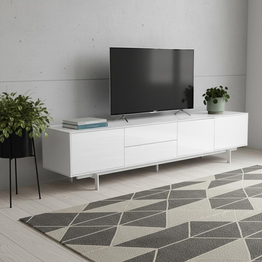 82" White Wood Contemporary TV Console