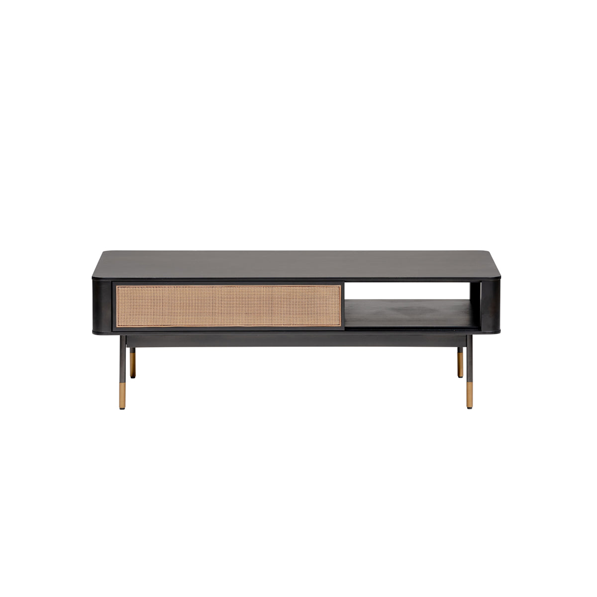 47" Black Wood and Rattan Coffee Table