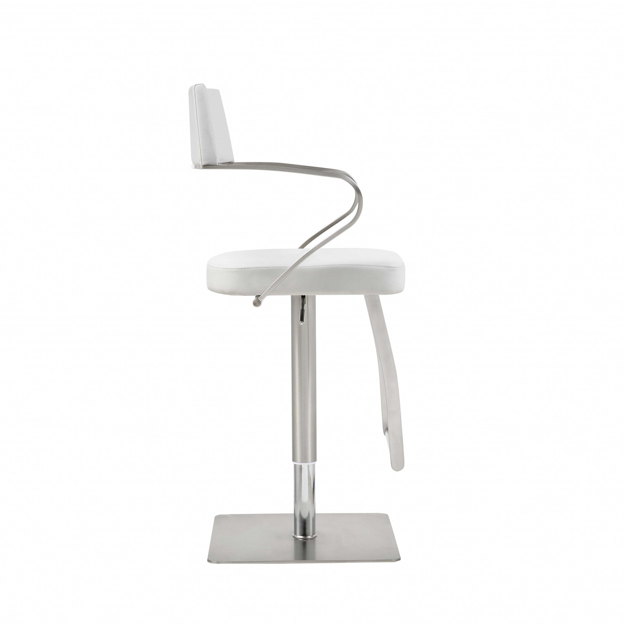 36" White and Silver Curved Arm Rest Bar Chair