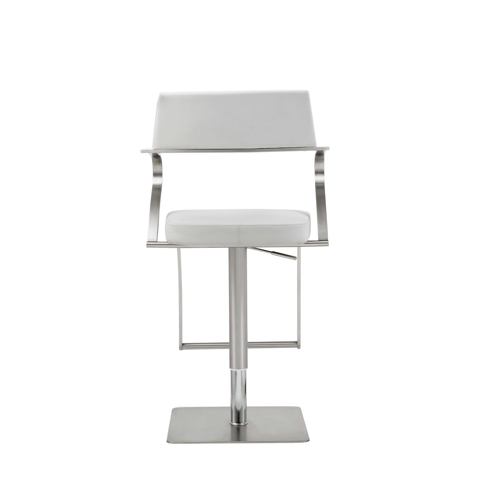 36" White and Silver Curved Arm Rest Bar Chair