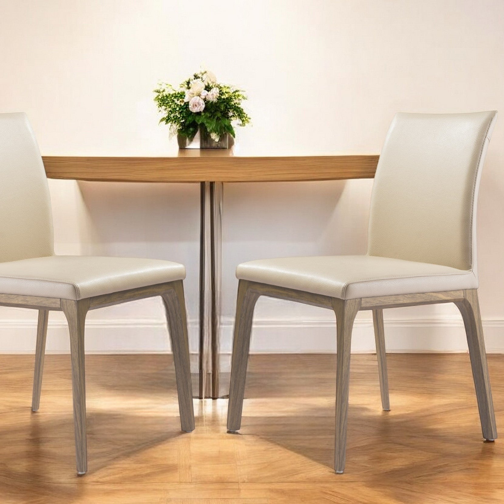 20" Set of Two Taupe Faux Leather Dining Chair